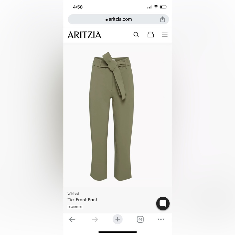 Aritzia Tie Front Pant in Size 0, Blue